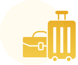 Yellow luggage and briefcase icon on black.