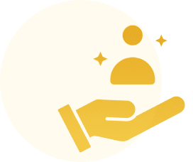 Hand holding person icon with stars.