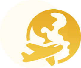 Airplane flying over a stylized globe.