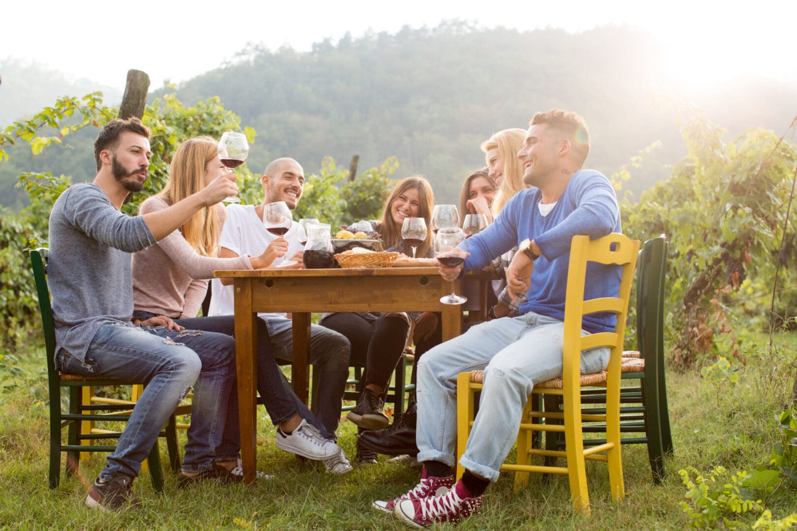 Friends toasting with red wine